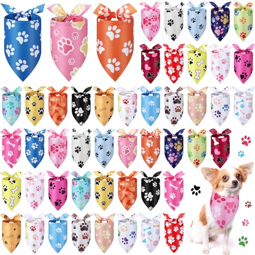 Abbylike 100 Pcs Paw Print Dog Bandanas Bulk Cute Footprint Bandanas for Dogs Triangle Kerchief Bib Scarf for Pets Halloween Party Costume Photo Props Daily Accessories Pet Shops (25.6 x 17.7 x 17.7) - size: 25.6 x 17.7 x 17.7 Inch, style: Paw Print