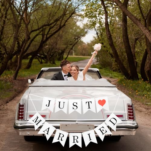 Just Married Banner Wedding Decorations, Marry Me, I Love You, LOVE Banners (4 Sets, 5.7x4.7 inches, White Paper) - color: White Paper (4 banner sets)