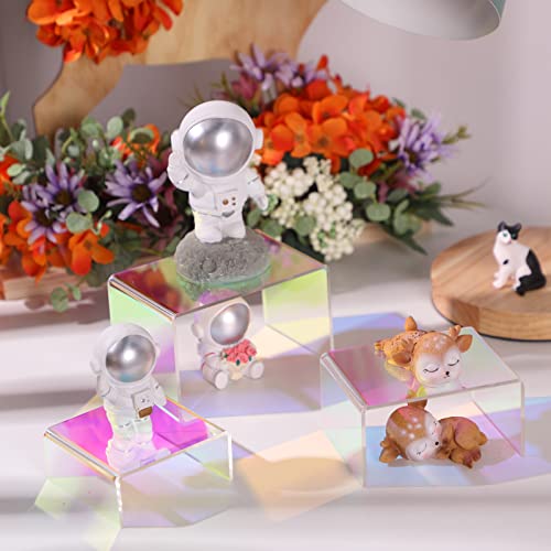 Chuangdi 2 Sets Acrylic Display Risers, Product Stand, Jewelry Display Riser Shelf Showcase Fixtures for Dessert Cupcake Candy Figure Treat Action Showcase(Rainbow Color,Small Set) - color: Rainbow Color, size: Small Set