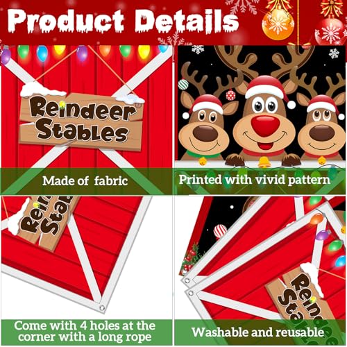 Irenare Christmas Door Cover Decorations Reindeer Stables Door Banner Christmas Elk Hanging Backdrop Banner Photo Booth Props for Xmas Winter Party Decorations Supplies, 70.9 x 35.4 Inch - style: Reindeer Stables