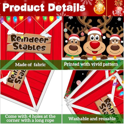 Irenare Christmas Door Cover Decorations Reindeer Stables Door Banner Christmas Elk Hanging Backdrop Banner Photo Booth Props for Xmas Winter Party Decorations Supplies, 70.9 x 35.4 Inch - style: Reindeer Stables