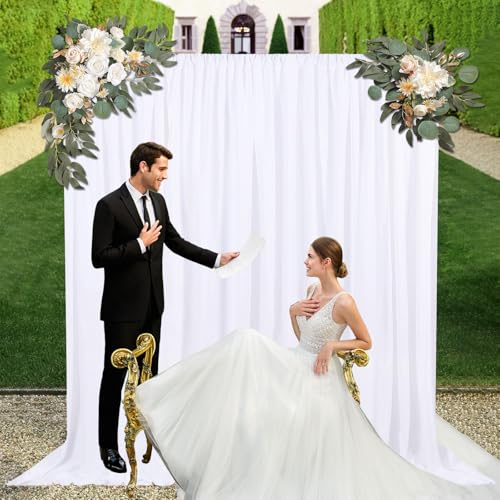 10ft x 10ft White Backdrop Curtains for Parties, Fabric Satin Background Curtain with Rod Pockets for Weddings, Birthday, Baby Shower, Photography, Graduation Party Backdrop Drapes, 2 Panels - color: White