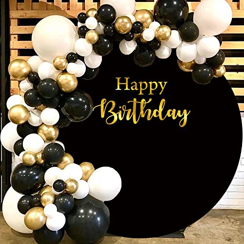 7.2x7.2ft Happy Birthday Round Backdrop Cover Polyester Black Background for Photography Circle Backdrop Cover Baby Shower Birthday Party Decoration Banner Photo Booth Props - size: 7.2x7.2ft-Diameter