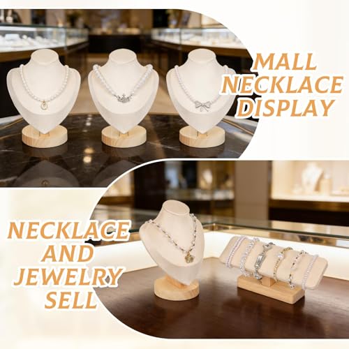 Rainmae 4Pcs Jewelry Display Set, Necklace Display Stand and T Bar Bracelet Holder, Wooden Necklace/Watch/Bracelet Display Rack, Jewelry Bust for Selling for Vendors Home Trade Organizer