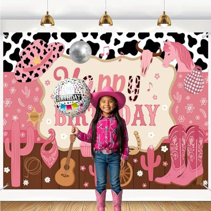 Cowgirl Backdrop Cowgirl Birthday Party Decorations Western Themed Backdrop Pink Wild West Rustic Birthday Baby Shower Photography Background Banner for Girls Women Photo Booth Props 7x5ft Polyester