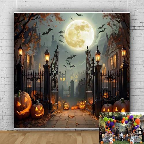 Halloween Backdrop 10x10ft Scary Full Moon Night Pumpkin Ghost Castle Halloween Photo Backdrops for Photography Haunted House Back Drop for Picture Booth Props Party Decorations - color: Brown, size: 10x10ft