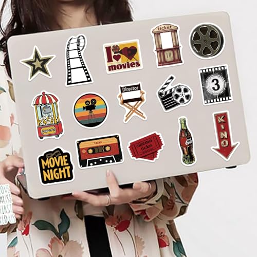 50Pcs Funny Movie Aesthetic Stickers for Teens Water Bottles Movie Night Theme Decals Decor, Vintage Movie Projector Film Camera Retro Cinema Stickers for Teens, Studentss (Film Prop) - color: Film Prop