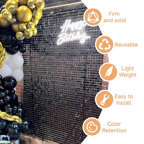 Black Shimmer Wall Backdrop,Shiny Sequins,48Pcs Sequins Backdrop Panels,Glitter Bling Photo Background for Birthday Party Wedding Engagement Anniversary Graduation (Each 1FT², Total 48FT²) - color: Black, size: 6 FT x 8 FT