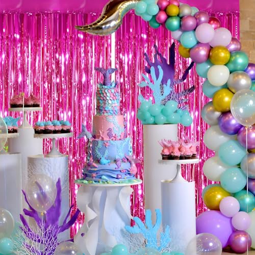 Valentines Day 2 Pack 3.3 * 8.3 ft Foil Curtain Metallic Tinsel Fringe Curtains Photo Booth Props Backdrop for Birthday Wedding Engagement Baby Shower Christmas Holiday Celebration Partyl,Hot Pink - color: Hot Pink, size: 2 Pack
