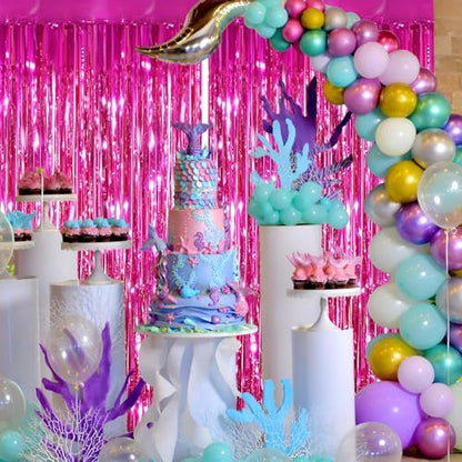 Valentines Day 2 Pack 3.3 * 8.3 ft Foil Curtain Metallic Tinsel Fringe Curtains Photo Booth Props Backdrop for Birthday Wedding Engagement Baby Shower Christmas Holiday Celebration Partyl,Hot Pink - color: Hot Pink, size: 2 Pack