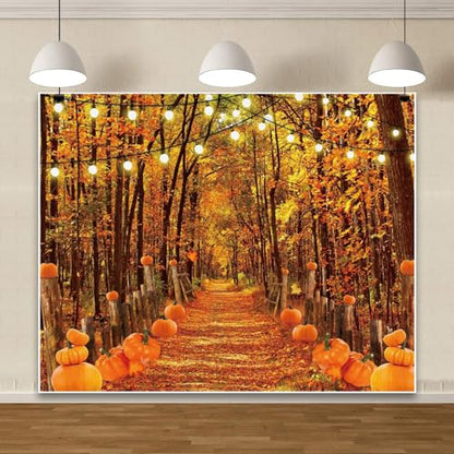 Fall Thanksgiving Backdrop for Photography 10x8ft Autumn Forest Pumpkin Path Maple Leaves Photo Backdrop Farm Harvest Thanksgiving Party Family Friendsgiving Decor Kids Adult Portrait Photo Props