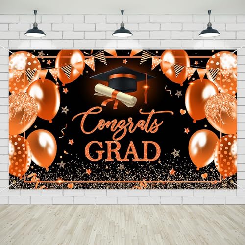 Avezano Graduation Banner Congrats Grad Backdrop Orange 2026 Graduation Party Decoration Congratulation Graduates Backdrop for High School College Prom 6x3.6 ft - color: Black Orange, size: 6x3.6 ft