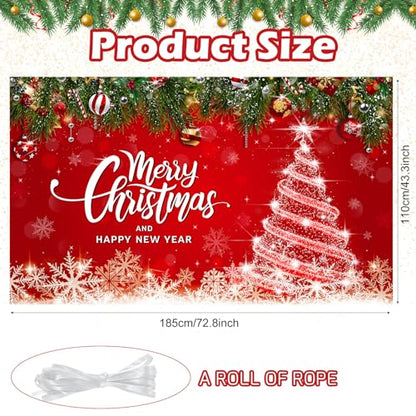Irenare Christmas Backdrop Merry Christmas Banner Party Decoration Xmas Photography Background Photo Props for Winter Holiday New Year Eve Family Party Decoration Supplies(Tree) - style: Tree