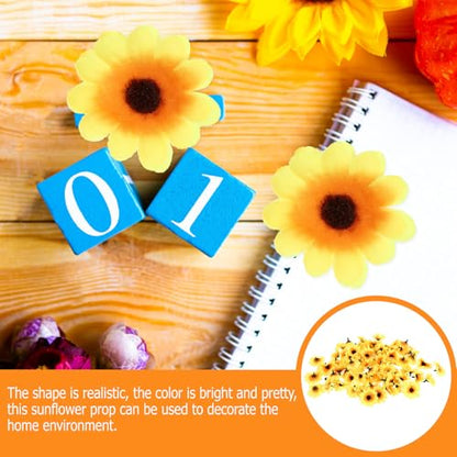 100 Pcs Artificial Sunflower Heads Faux Yellow Simulation Flowers Decorative Flower Prop for Home Décor Photography and Event Styling