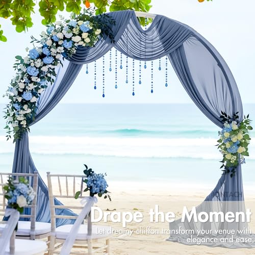 60" Chiffon Fabric by The Yard Pre-Cut Sheer Fabric for Wedding Arch Draping Fabric Party Backdrop Decoration Ceiling Decor (Dusty Blue, 1 Yard) - color: Dusty Blue, size: 1 Yard