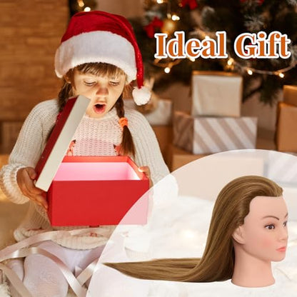 28Inch Mannequin Head with 80% Real Human Hair - Doll Head for Hair Styling Braiding Curling,Cosmetology Mannequin Head with hair with Table Clamp Hair Styling Set (Blonde) - color: 27B#