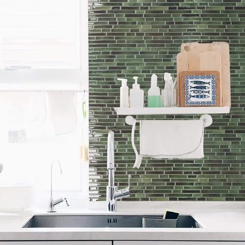 Art3d 10-Sheet Peel and Stick Backsplash Tile for Kitchen - 12”×12” Stick on Wall Tile for Kitchen Bathroom Countertop Living Room, Green - color: Green