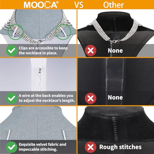 MOOCA 2 Pcs Linen Covered Wood Necklace Display Busts - Elegant Jewelry Chain Mannequins for Necklaces - 6 3/8 W x 4 1/4 D x 10 H in, Dim Grey - color: 5) Dim Grey Linen, 2 pieces
