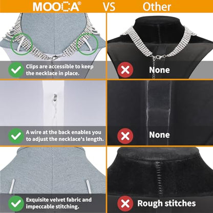 MOOCA 2 Pcs Linen Covered Wood Necklace Display Busts - Elegant Jewelry Chain Mannequins for Necklaces - 6 3/8 W x 4 1/4 D x 10 H in, Dim Grey - color: 5) Dim Grey Linen, 2 pieces