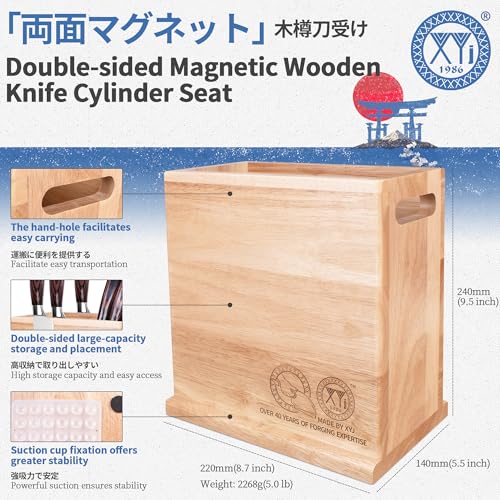 XYJ Magnetic Knife Block, Double Side Magnets, Natural Wood, Large Capacity Kitchen Storage for Knives and Utensils, Knife Holder Organizer Rack Tool without Knives - color: light wood color, size: 8.5*8.5 inch without board