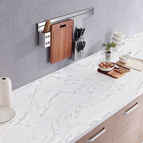 practicalWs Marble Paper Granite Gray/White Roll Kitchen Countertop Cabinet Furniture is Renovated Thick PVC Easy to Remove 17.71" x 393.7" - color: Gray/White, size: 17.7" x 393.7"