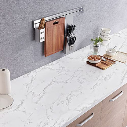 practicalWs Marble Paper Granite Gray/White Roll Kitchen Countertop Cabinet Furniture is Renovated Thick PVC Easy to Remove 17.71" x 393.7" - color: Gray/White, size: 17.7" x 393.7"