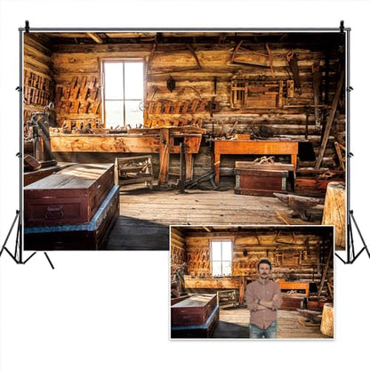 10x8ft Carpenter's Room Backdrop Wooden House Tools Full of Wall Photography Background for Workers Boys Men Fathers Day Themed Birthday Party Decorations Portrait Photo Studio Props Vinyl - size: 10x8ft