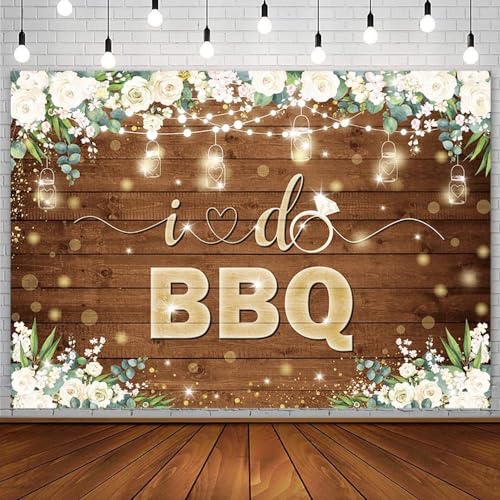 AIBIIN 10x7ft I Do BBQ Backdrop for Adults Men Women Couples Engagement Bridal Shower Boho Wedding Rustic Wooden Photography Background Baby Shower Birthday Party Decorations Banner Photo Booth Props - size: 10x7ft