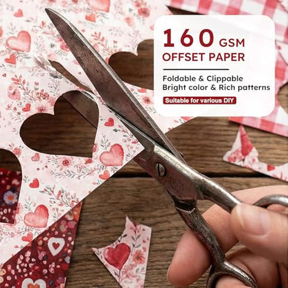 6in Red Flowers Scrapbook Paper Pad - 24 Sheets Double Sided Valentine Aesthetic Patterns for Photos Album Journals Decoupage Card Making DIY Crafts Anniversary Gifts Wrapping Material - color: Romantic love