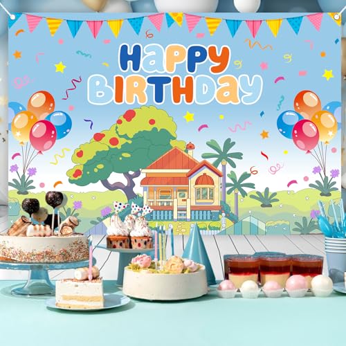5x3ft Blue Dog Theme Backdrop Cartoon Photography Background Kids Boys Girls Birthday Party Decorations Photo Booth Banner Props - color: Blue