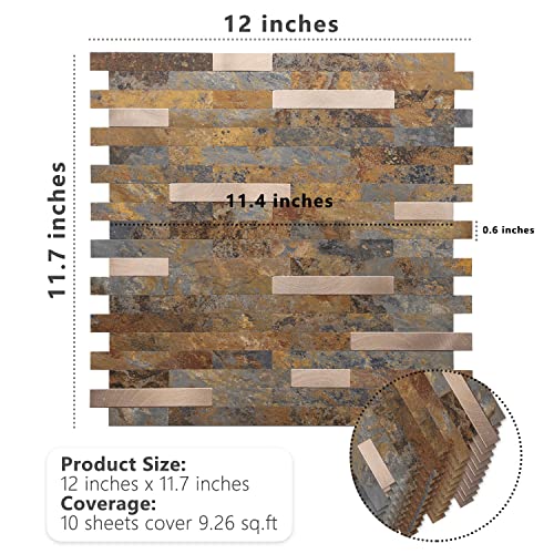 STICKGOO Peel and Stick Backsplash, PVC Wall Tiles Stick on Backsplash for Kitchen(1 Sheet, Rust Brown with Metal Gold) - color: Rust Brown with Metal Gold