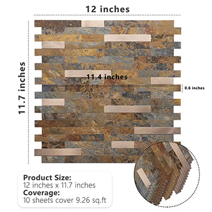 STICKGOO Peel and Stick Backsplash, PVC Wall Tiles Stick on Backsplash for Kitchen(1 Sheet, Rust Brown with Metal Gold) - color: Rust Brown with Metal Gold