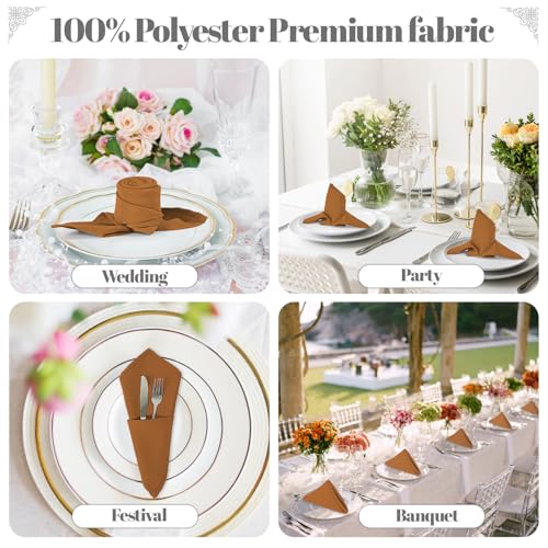PLOYMONO Gold Brown Heavy Duty Cloth Napkins - 17 x 17 Inch Solid Washable Polyester Dinner Napkins - Set of 8 Napkins with Hemmed Edges - Great for Weddings, Parties, Banquets Dinner & More - color: Gold Brown