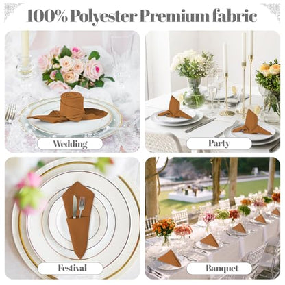 PLOYMONO Gold Brown Heavy Duty Cloth Napkins - 17 x 17 Inch Solid Washable Polyester Dinner Napkins - Set of 8 Napkins with Hemmed Edges - Great for Weddings, Parties, Banquets Dinner & More - color: Gold Brown