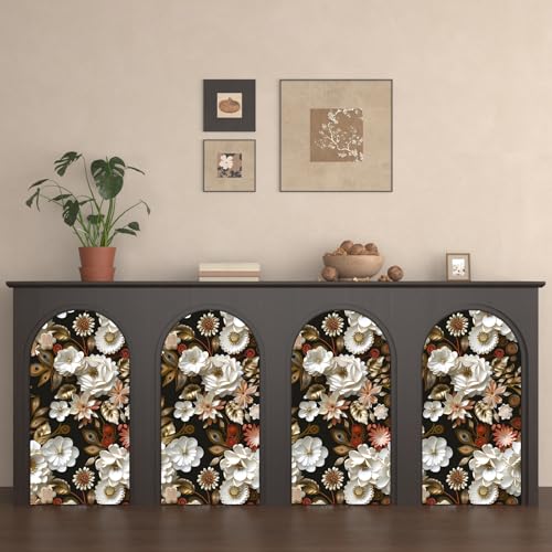 White Gold Floral Wallpaper Peel and Stick Dark Flower Contact Paper 17.5in x 393in Vintage Wallpaper Vinyl Waterproof Self Adhesive Boho Leaf Botanical Wall Paper for Bedroom Cabinet Table Decoration - color: White/Gold, size: 17.5" x 393"