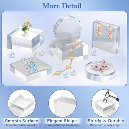 SAMYUCHO Acrylic Blocks 3 X 3 X 1 Inch 16 Pcs Acrylic Base Stand for Display Clear Block Square Riser Display Stands Pedestal Polished Cube for Jewelry trophy Props Collection Ring