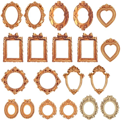 20 PCS Mini Vintage Picture Frames, 9 Styles Mini Antique Photo Frames Shadow Box Museum Craft Kit, Oval Rectangle Resin Frames for Museum DIY Project Home Decor