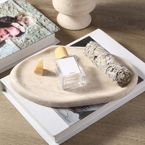 Koville Luxurious Natural Marble Vanity Tray, Cloud Shape Serving Stone Key Tray for Home Decor, 10" x 7" Marble Storage Trays for Bathroom, Stone Plate Holder for Perfume, Candle and Jewelry - color: Travertine Yellow