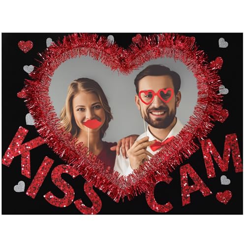 RattanView Large Size Wedding Poto Booth Props, 31.5 X21.6in Kiss Cam Frame Cardboard Cutout Valentines Photo Booth Photography for Galentines Day Party Birthday Decorations(Furry Heart) - style: Furry Heart