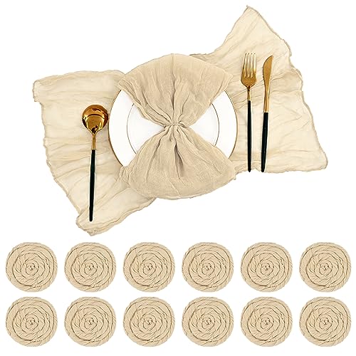 Set of 42 Gauze Cheesecloth Napkins Beige 20 x 20 Inch Rustic Boho Decorative Wrinkled Napkins for Wedding,Dinner,Family Everyday Use/Parties - color: Beige, size: 20" x 20" (Set of 42)