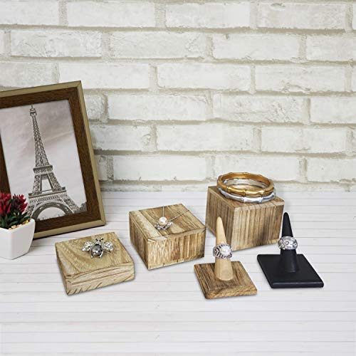 MOOCA 3-Piece Wooden Square Risers for Display Jewelry and Accessories Stand, Wood Display Stand, Oak Color - color: Oak