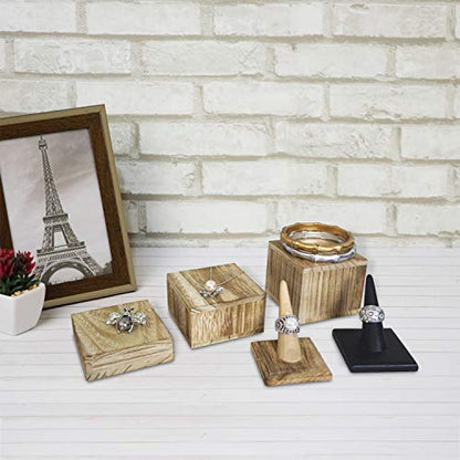 MOOCA 3-Piece Wooden Square Risers for Display Jewelry and Accessories Stand, Wood Display Stand, Oak Color - color: Oak