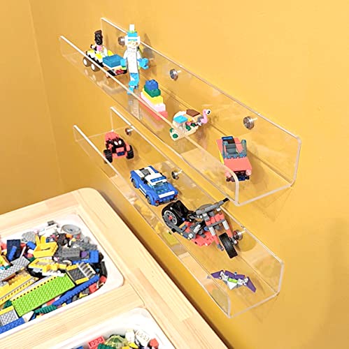 24 inches Wall Mounted Kids Bookshelf, Clear Acrylic Display Book Shelves for Kids Room Nursery Toddler Classroom 2 Packs - color: 24in-clear