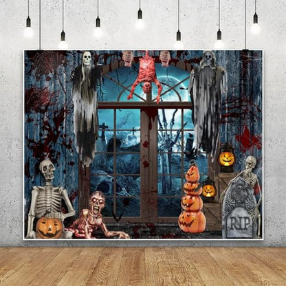 Halloween Backdrop for Photography 10x8ft Scary Haunted House Halloween Photo Backdrop Horror Cemetery Bloody Zombie Skulls Photography Background Party Decor Kids Adult Portrait Photo Booth Props