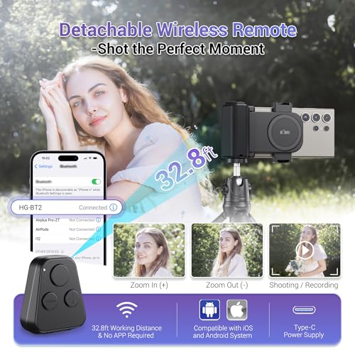 KIWIFOTOS Travel Phone Camera Grip Smartphones Camera Handle with Remote Control & Cold Shoe Mount for Xiaomi 17 15 Ultra Samsung S24 Mate 60 Selfie Vlog Video Shooting - color: Clip on Phone Camera Grip Black