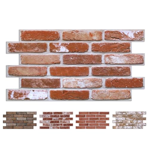 COMSTICKC 3D Red Faux Brick Wall Panel Peel and Stick Wall Covering, 12 Pcs of 22.8" x 11.8", 3D Brick Wall Stickers, UrltraLight PVC Self Adhesive Brick Decorative Tile Interior, Covers 22.48 sq.ft - color: Washed Red