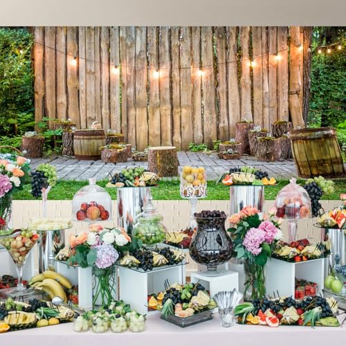 Wooden Wall Backdrop for Wedding Ceremony 20x10ft Rustic Planks Log Green Grassland Engagement Photography Background Holiday Party Activity Event Festival Decorations Photo Booth Studio - size: 20x10ft
