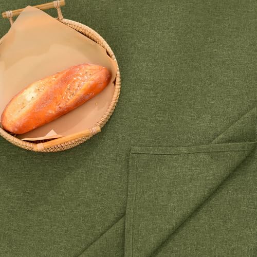 Olive Green Linen Tablecloth 118x57 Inch, Waterproof Wrinkle and Stain Resistant, Washable Farmhouse Table Cover for Kitchen Dining and Party - color: Fine Yarn - Olive, size: 118" x 57" (Rectangular)