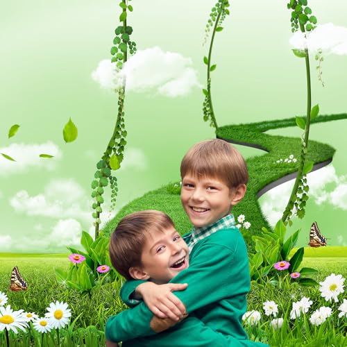 Fantasy Trees Backdrop Heart Shape Tree Love Symbol Photography Background Spring Lush Green Meadow Flowers Backdrop Spring Garden Wonderland Background for Kids Children Adult Photo Props 5x3ft - color: Light Green, size: 5x3ft