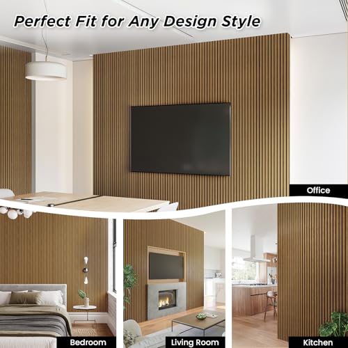 Smartstandard 4 Pack 105.9" x 12.6" Wood Slat Wall Panels, Soundproof Wooden Wall Panels, 3D Fluted Wood Panels for Interior Wall Decor, Classic Oak - color: Classic Oak, size: 106" x 50.4"